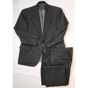 VTG Polo Ralph Lauren Gray Pinstriped Wool Suit Sz 43S Pants 37.5"X27.25"